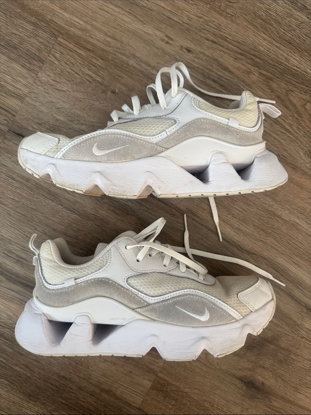 Nike White and Light Tan Chunky Wave Sneakers